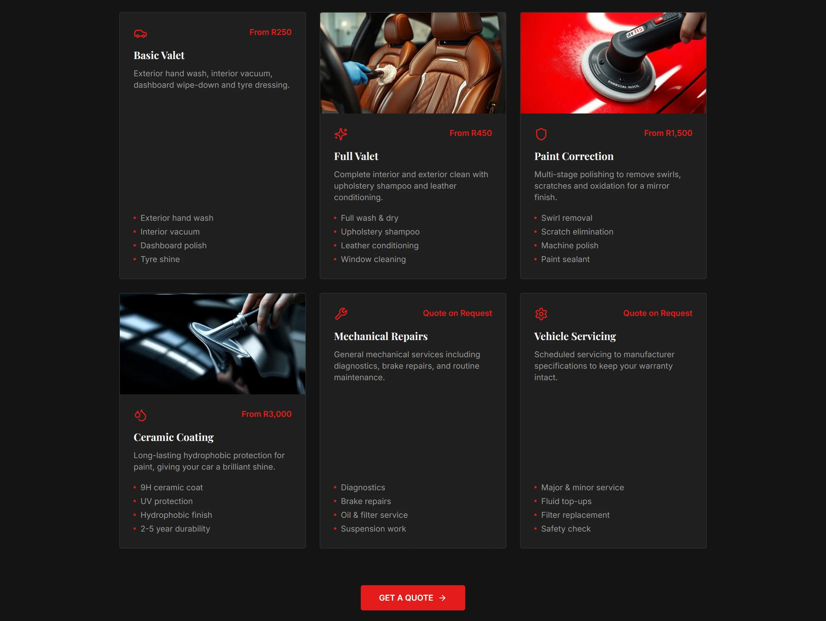 Redesigned DesignaCars services page with pricing cards